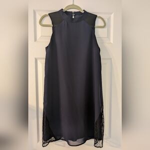 Charlotte Russe Navy Sleeveless Dress with Black Lace Accents